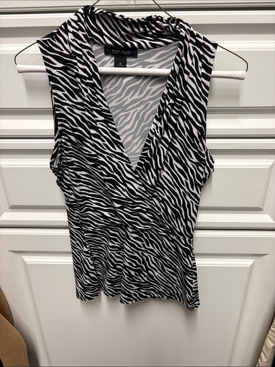 White House Black Market Tops - White House Black Market Black & White Zebra-Print Sleeveless Wrap Camisole